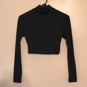 Black super cropped mock neck long sleeve shirt